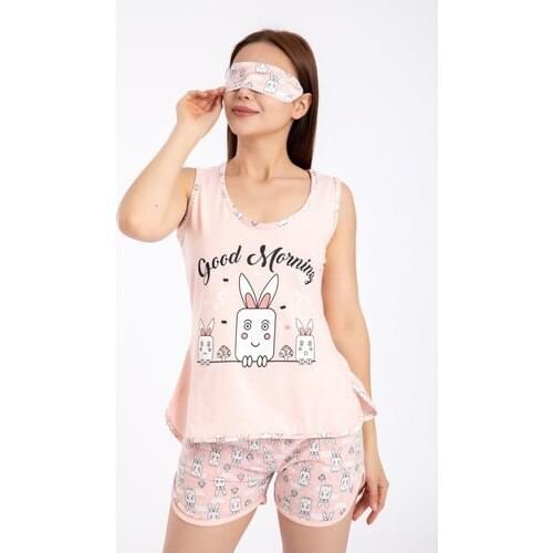 Pemilo Women 522 Patterned Shorts Eye Banded Twinset Powder pendant and shorts pajamas set comfortable and high quality