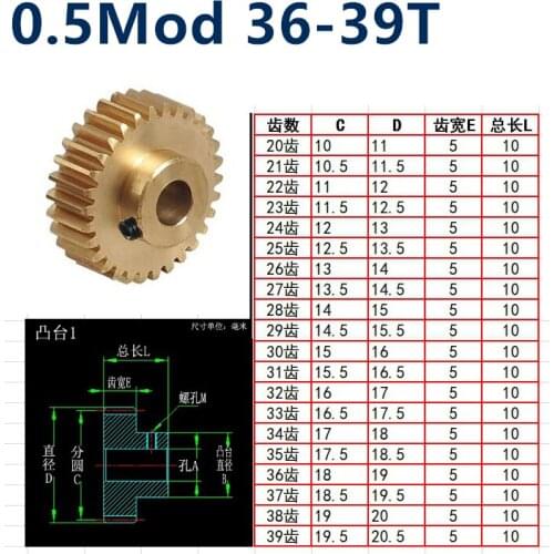 1pc Convex step copper 0.5 die 36 teeth 37 teeth 38 teeth 39 teeth small module precision gear