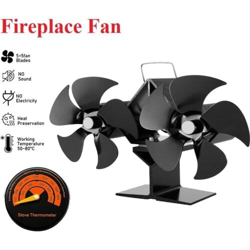 10 Blade Fireplace Fan Double Headed Silent Thermal Heating Heat Powered Stove Fan For Wood Heater Tool Heat Distribution