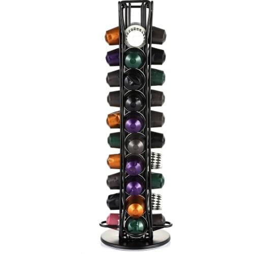 40 Cups Nespresso Coffee Capsule Holder Rotary Storage Rack Dolcegusto Metal Organizer Shelves Coffee Pods Display Tower Stand