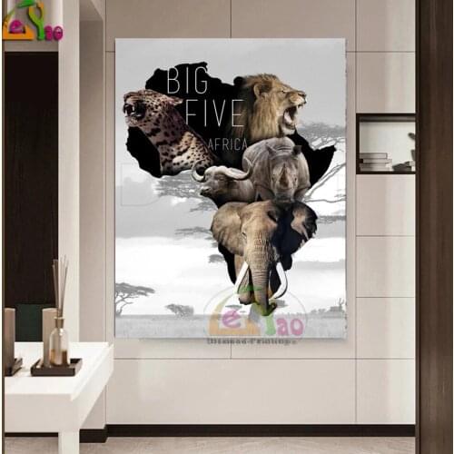 Diamond Painting 5D Full Square Round Big Five Africa Elephant Leopard Lion Rhinoceros Embroidery Cross Stitch Crystal Gift