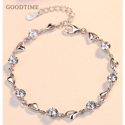Shine Bracelet 925 Sterling Silver Bracelets Rhinestone Love Shape Zircon Jewelry Charm Wedding Bracelets Gift For Women Girl