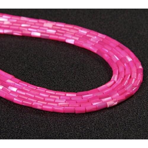 3x5mm Natural Shell Hot Pink Tube Beads Mother of Pearl Column Beads for Jewelry Making Bracelet Necklace Earrings DIY Craft 15"
