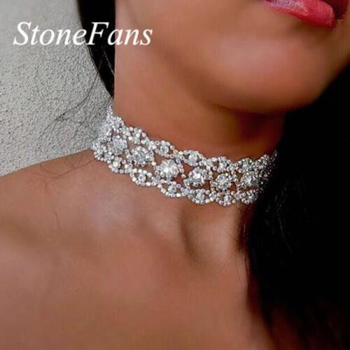 Stonefans Rhinestone Chain Chunky Choker Statement Necklaces for Women Eye Shape Crystal Collar Necklace Bridal Wedding Jewelry
