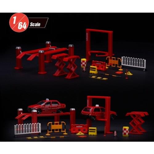 Diy1/64 Auto Repair Tool Model Lift Road Cone Guardrail Maintenance Tool Transportation Facility Parking Lot Scene Matching Show