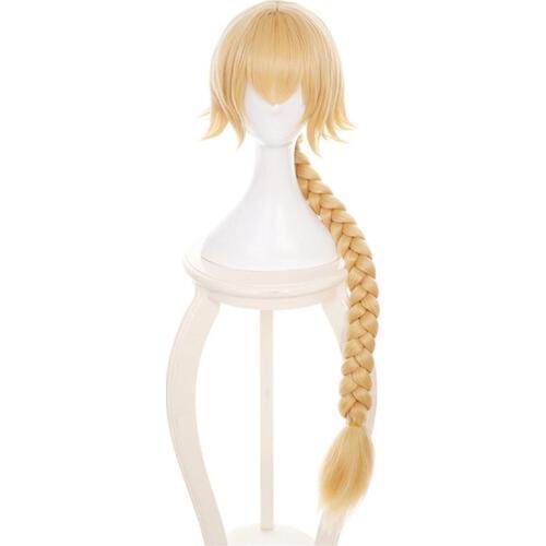 Fate/Grand Order Ruler Long wig Jeanne d'Arc Golden Cosplay Wig+Wig Cap Joan of Arc Single horsetail Hair braids WIG