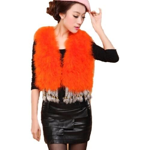 Women Real Ostrich Feather Fur Vest Winter Warm Waistcoat For Party Dinner Fluffy Super Soft With Pendant