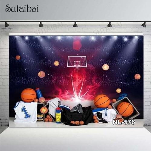 Sports Theme Backdrop Basketballs Jersey Lighting Sneakers Photo Background Baby Shower Child Brithday Party Photography Studio