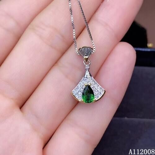 KJJEAXCMY fine jewelry 925 Silver inlaid Natural diopside Gemstone classic necklace ladies pendant support check