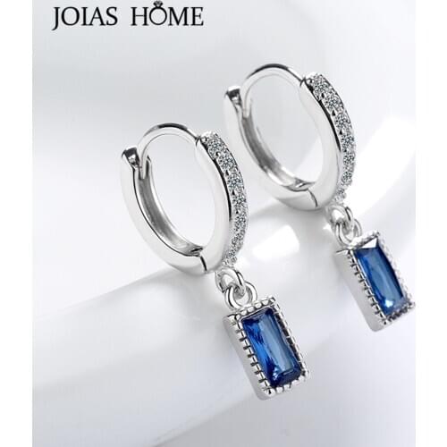 Joiashome Classic 925 Sterling Silver Drop Earrings For Charm Lady With Blue Color Sapphire Gemstones AAA Zircon Jewelry Gifts