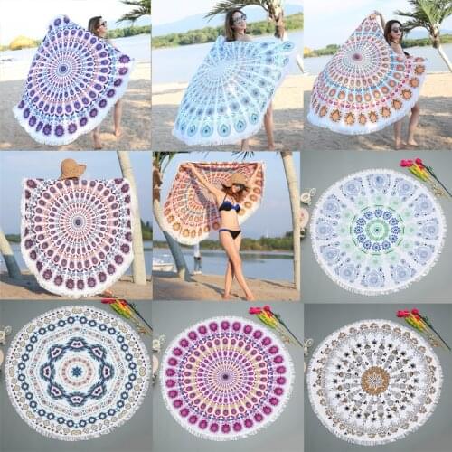 Mandala Round Beach Towel With Tassel Yoga Mat Bedspread Tapestry Blanket Absorbent Microfiber Tapestries