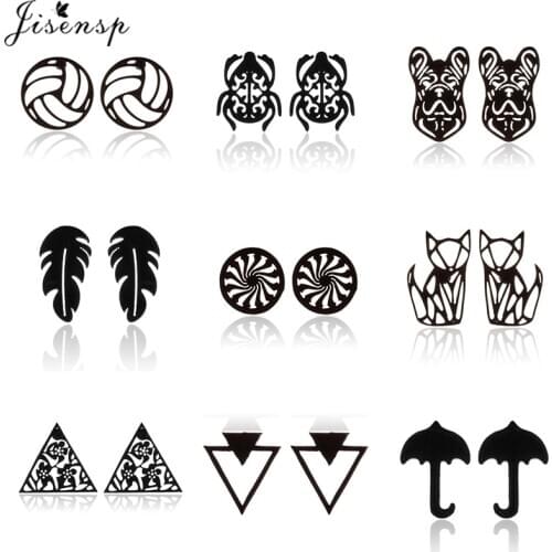 Small Stainless Steel Earrings for Women Kids Punk Jewelry Hip Hop Black Leaf Triangle Fox Earings Best Gift for Girlfriend