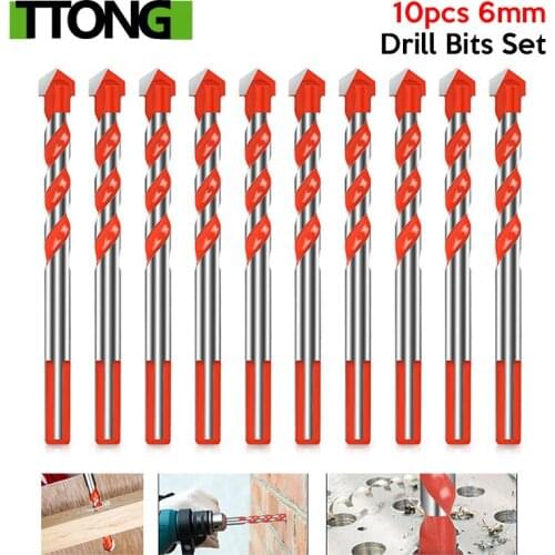 10pcs 6mm Multifunction Drill Bits Set Ceramic Wall Tile Marble Glass Punching Hole Saw Drilling Bits Working For Power Tools