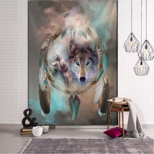 Wall Hanging Polyester Wolf Pattern Tapestry Sandy Beach Throw Rug Indian Mandala Cloth Wall Hanging Mattress Blanket Home Decor