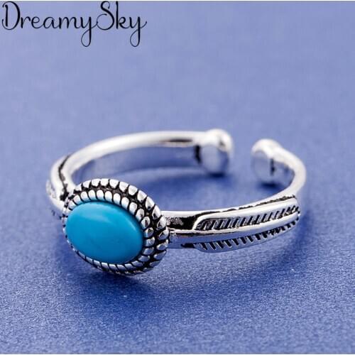 New Arrival Silver Color Blue Rings For Women Ladies Adjustable Rings Vintage Jewelry