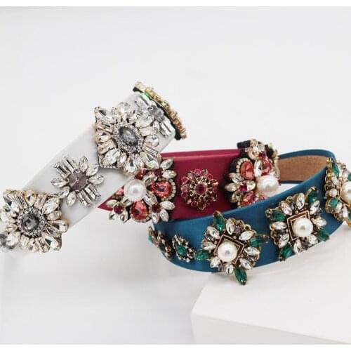 Exaggerated gorgeous fashion rhinestone headband New Baroque fashion luxury color rhinestone pearl geometry headband 535