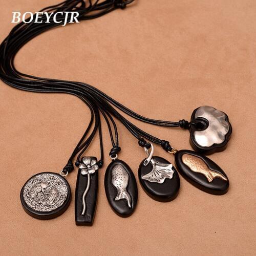 BOEYCJR 15 Styles Available Yoga Alloy Wood Necklace Handmade Ethnic Lucky Pendant Necklace for Men and Women Jewelry