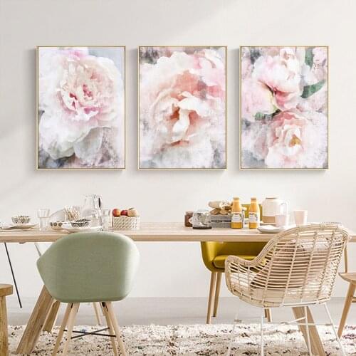 Watercolor Pink Fresh Flowers Poster Minimalist Nordic Flowers Plant Canvas Painting Wall Art Pictures for Living Room Decor