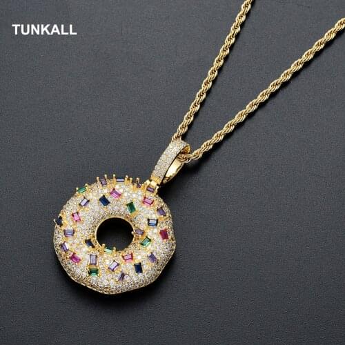 Brass CZ Doughnut Pendants Men And Women Necklace Gold color Silver Color Kids Jewelry Gift CN110