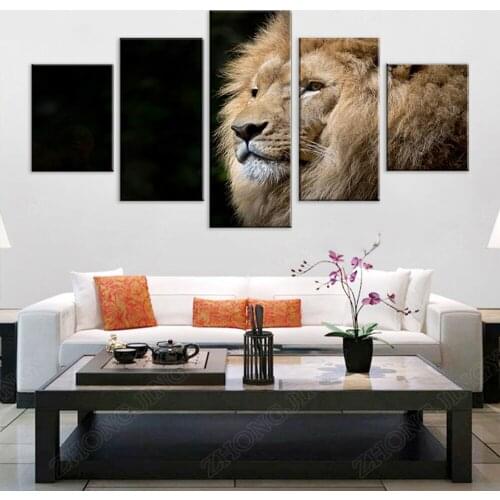 Animal Tawny Hairy Lion Poster Canvas Prints Home Art Decoration Painting Living Room 5 Pieces of Living Room Background Decor