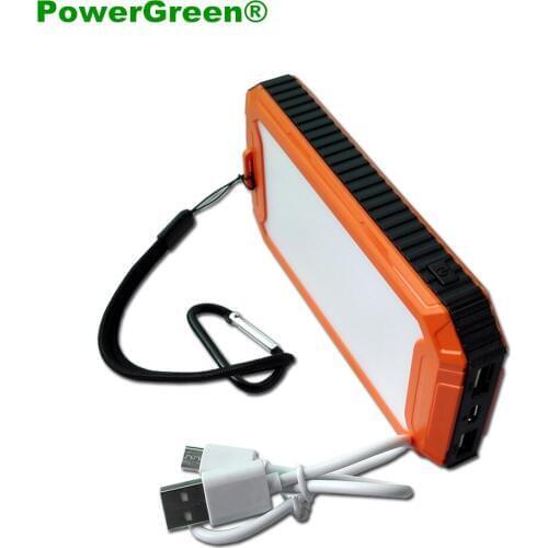 PowerGreen Hiking Solar Battery Pocket Charger LED Design External Phone Charger 10000mAh Auto Battery Charger for Cellphone