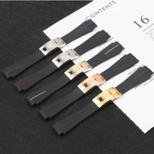 20mm 21mm Soft Nature Rubber Silicone Watch Band Black Watchband for Role Strap for DEEPSEA Daytona Submariner GMT Bracelet Tool