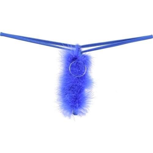 Sexy Men Underwear Metal Ring T-Back Crothless Sexy Erotic Lingerie Sissy Panties G-string Thongs with Feather Briefs Underpants