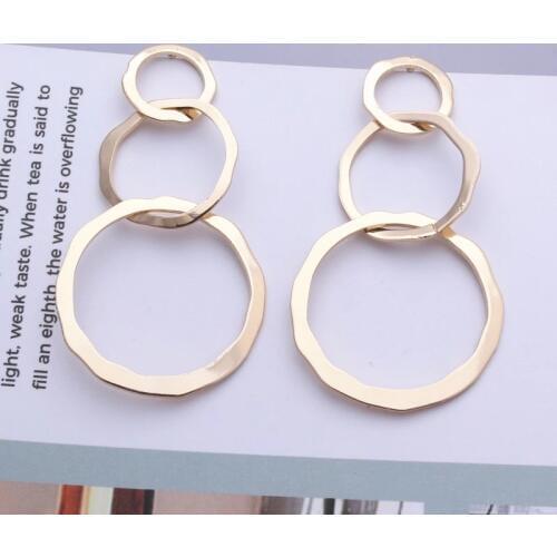 New Fashion Vintage Geometric Round Metal Earrings for Women Glossy Hollow 3 Cirlcles Statement Earrings Party Jewelry