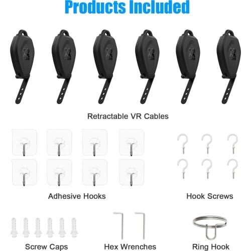 [Pro Version] VR Cable Management, 6 Packs Retractable Ceiling Pulley System for Oculus Quest 2 RIFT S INDEX VIVE