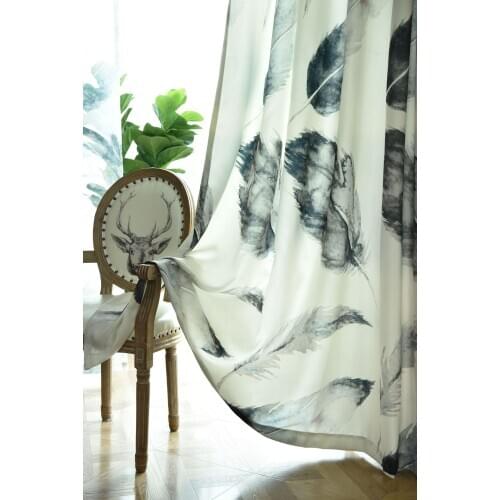 Modern Simple Curtain Finished Grey Feather European Living Room Bedroom Floor Window Yarn Nordic Wind Curtain Feather