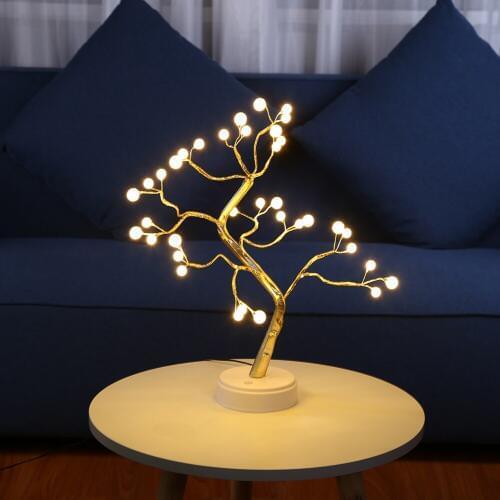 USB/Battery Powered Copper Wire Decor Desk Fairy Light Fire Tree LED Table Lamp for Kids Adults Bedroom Dec Christmas Gift