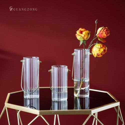 Handle vertical glass vase simple hydroponic flower arrangement transparent creative vase ornaments