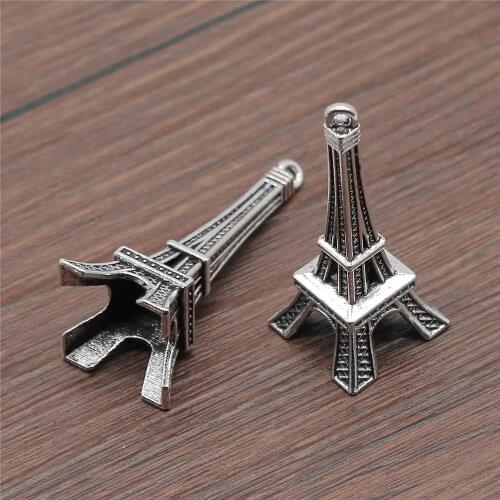 WYSIWYG 2pcs/lot Eiffel Tower Charms For Jewelry Making 18x43mm Antique Silver Color Jewelry Accessories