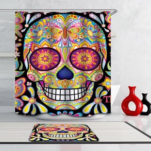 Skull Shower Curtains with Rugs Curtains In The Bathrrom Bath Screens Polyester Fabric Skull 3D Print Customized