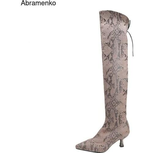Women Over The Knee Boots Woman Boots Pointed Toe Pumps Shoes Female Footwear Serpentine Winter Autumn Shoes Plus Size 35-43