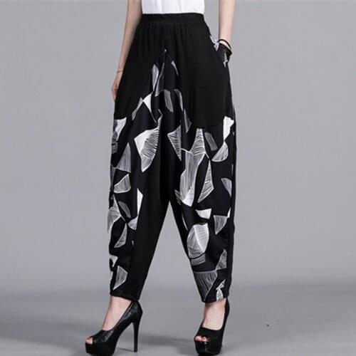 Korean Print Hit Color Lantern Pant Women High Waist Pocket Plus Size Loose Female Harem Pants Female 2021 Clothes New D6