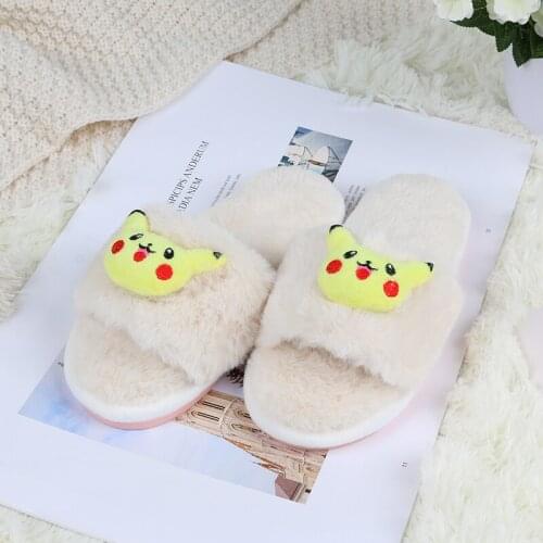 Ginchasio Women Slippers Faux Fur Fluffy Winter Short Plush Animals White Color Cartoon Fuzzy Cozy Home Furry Slippers
