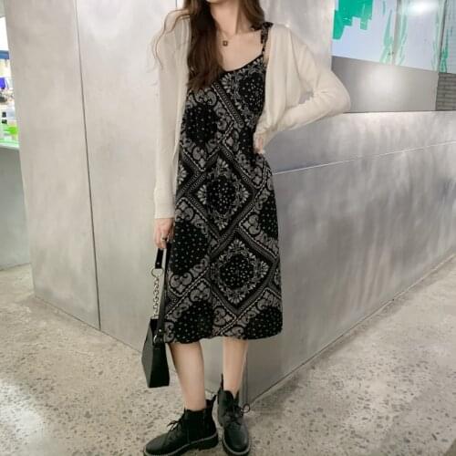 Long Sling Dress Women Sleeveless V-Neck Vintage Print Maxi Dress for Woman Plus Size