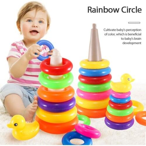 1set Infant Fun Educational Toys Seven-color Set Tower Rainbow Tower Stacking Circle Building Blocks Toys For Children Kids Gift