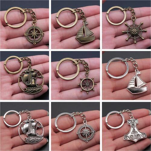 1 Piece Keychain Boat Compass key chain car fashion hot sale key chain ring keyring key chain car
