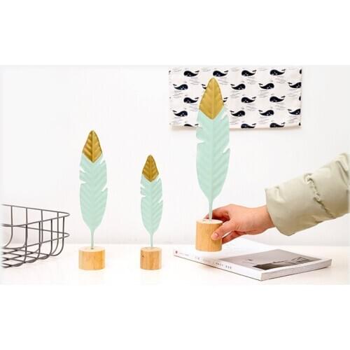 1PC New Nordic Modern Ornaments Metal Wooden Craft Feather Modeling Pen Sculpture Living Room Miniature Home Decoration JL 256
