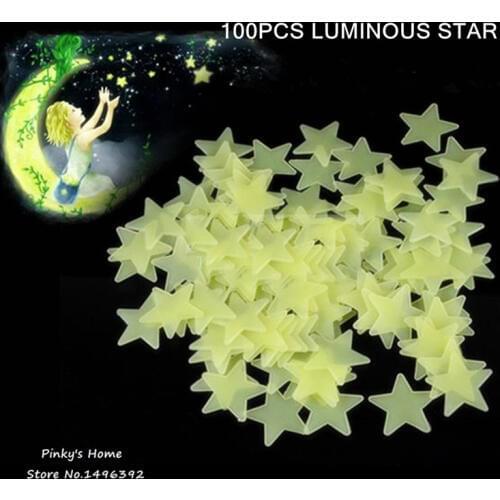 100pcs Glow In The Dark Stars Baby Kids Bedroom Home Decor Color Stars Luminous Fluorescent Sticker DIY Stationery Sticker