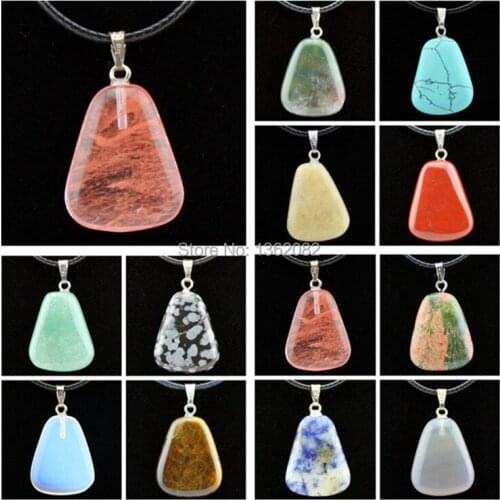12PCS Charming Geometric Shape Natural Stone Pendants Stone Choker Opal Crystal Trapezoid Stone Necklace Gift MN495