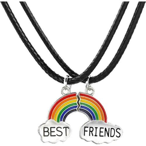 2Pcs/SET Best Friend Cute Rainbow Pendant for Women Men Leather Rope Necklaces Gay &Lesbian LGBT Pride Pendant