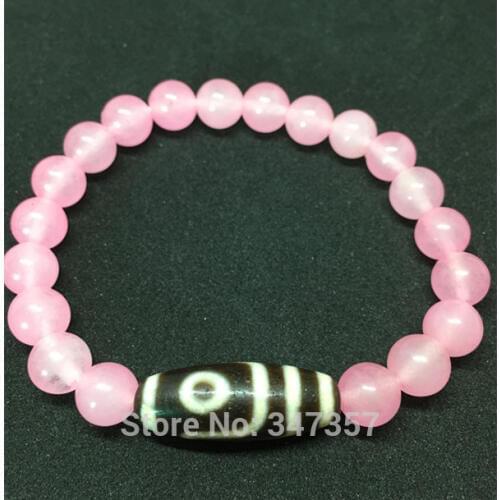 2018 New Arrival Tibet Dzi Bracelet Two Eyes Old Dzi Pinky Rose Crystal Bracelet High Quality for Women Bracelet Free Shipping