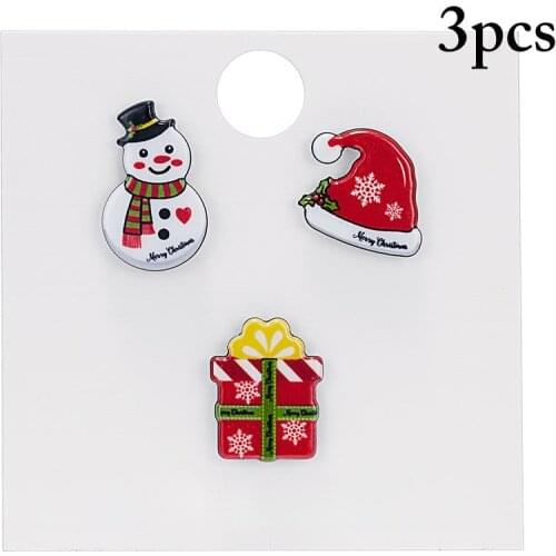 3Pcs/Set Christmas Brooch Pin Santa Hat Sock Tree Elk Snowman Decor Brooch For Christmas Party Dress Up Clothing Accessories