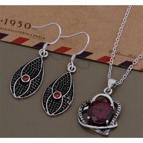 AS551 Hot Sale Silver Plated Color Jewelry Sets For Women Wholesale High Quality Classic Earring 682 + Necklace 1000