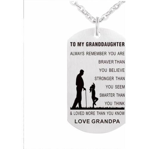 To MY Granddaughter Grandpa Grandma Stainless Steel Necklace Tag Dog Collar Pendant Necklace Name Necklace Love Gift