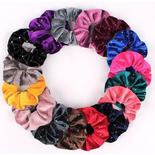 Velvet Scrunchies Stretchy Rhinestone Hair Scrunchies Women Scrunchy Elastic Hair Bands Girls Headwear Ponytail Holder Hair Ties
