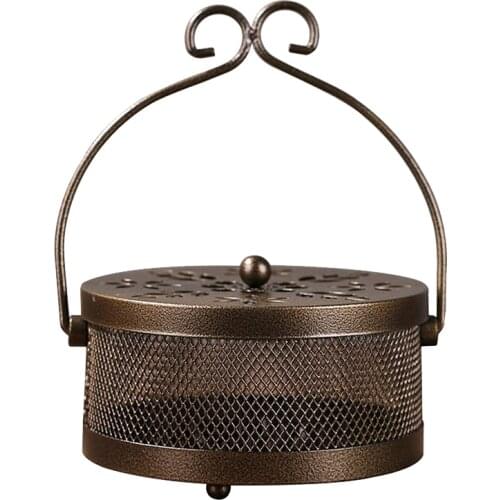 Mosquito Coil Holder,Mosquito Coils Box,Retro Portable Fireproof Mosquito Sandalwood Incense Coil Burner with Lid,1 Pcs